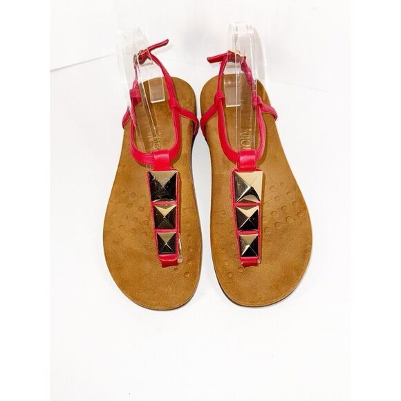 Vionic‎ Sandals 8 Nala Thong Red Leather T Strap Gold Slingback Comfort Flats - Picture 5 of 15
